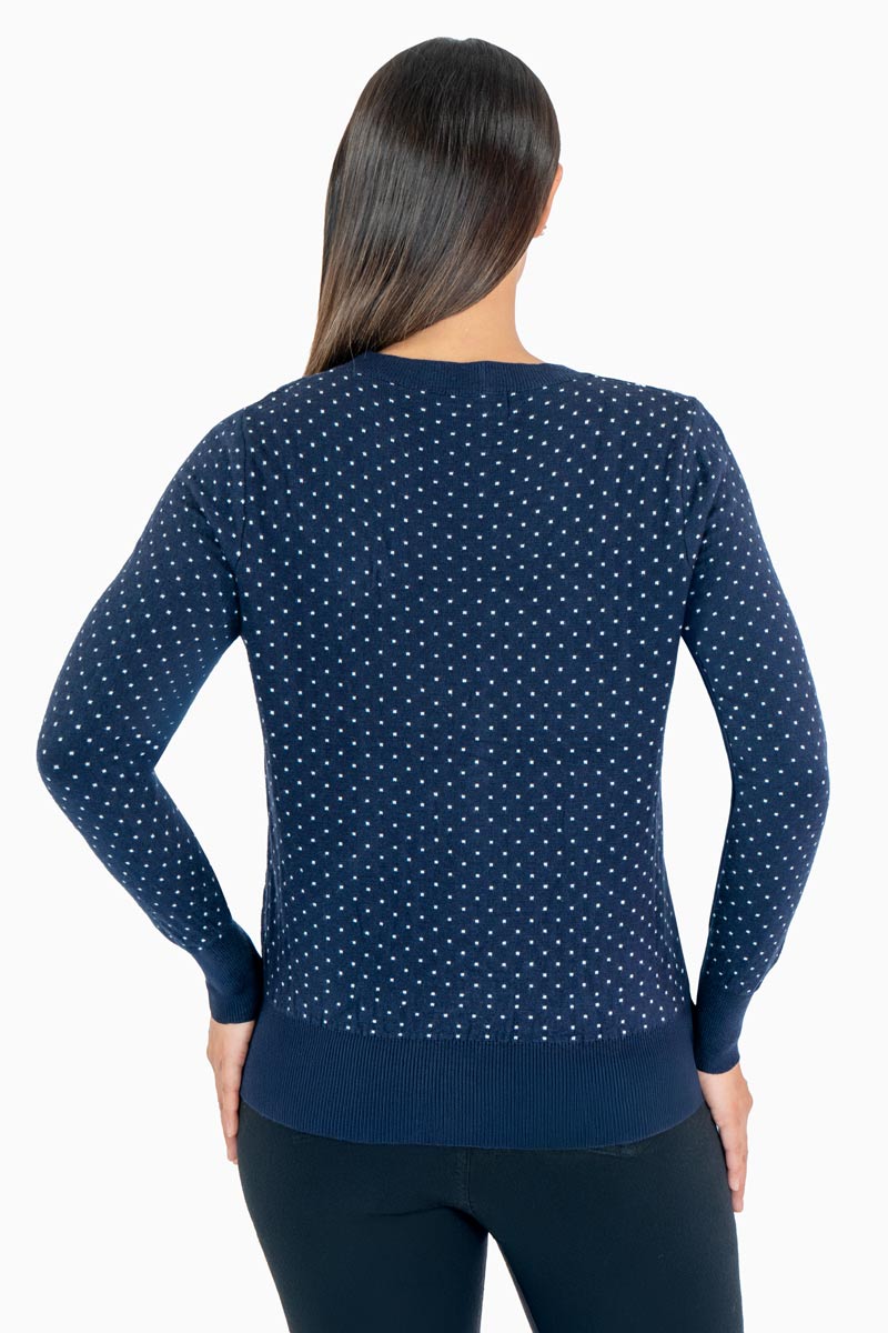 Suéter navideño reno y árbol con puntos