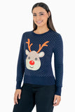 Suéter navideño reno y árbol con puntos