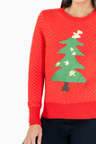 Suéter navideño reno y árbol con puntos