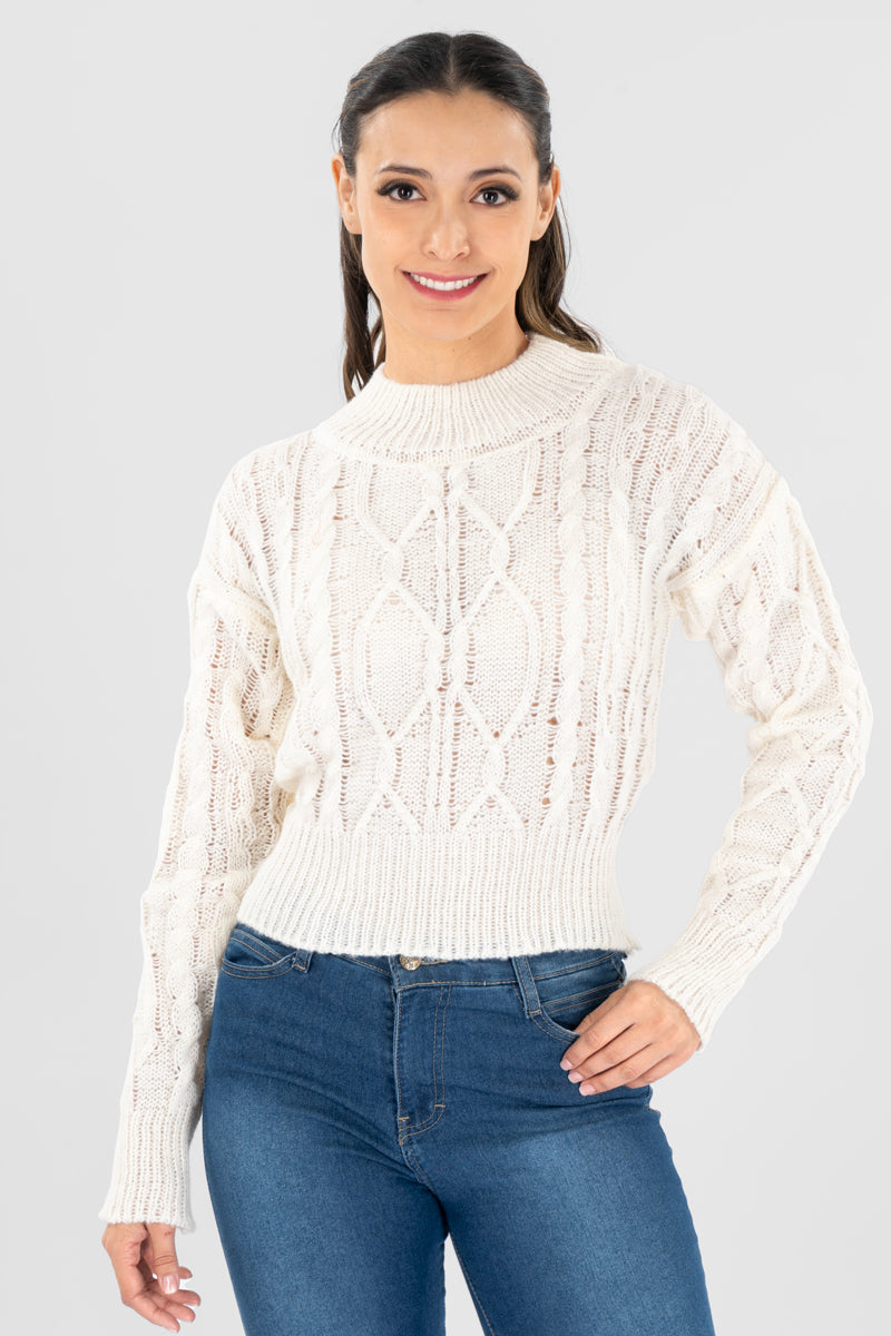 Suéter trenzado y cuello redondo