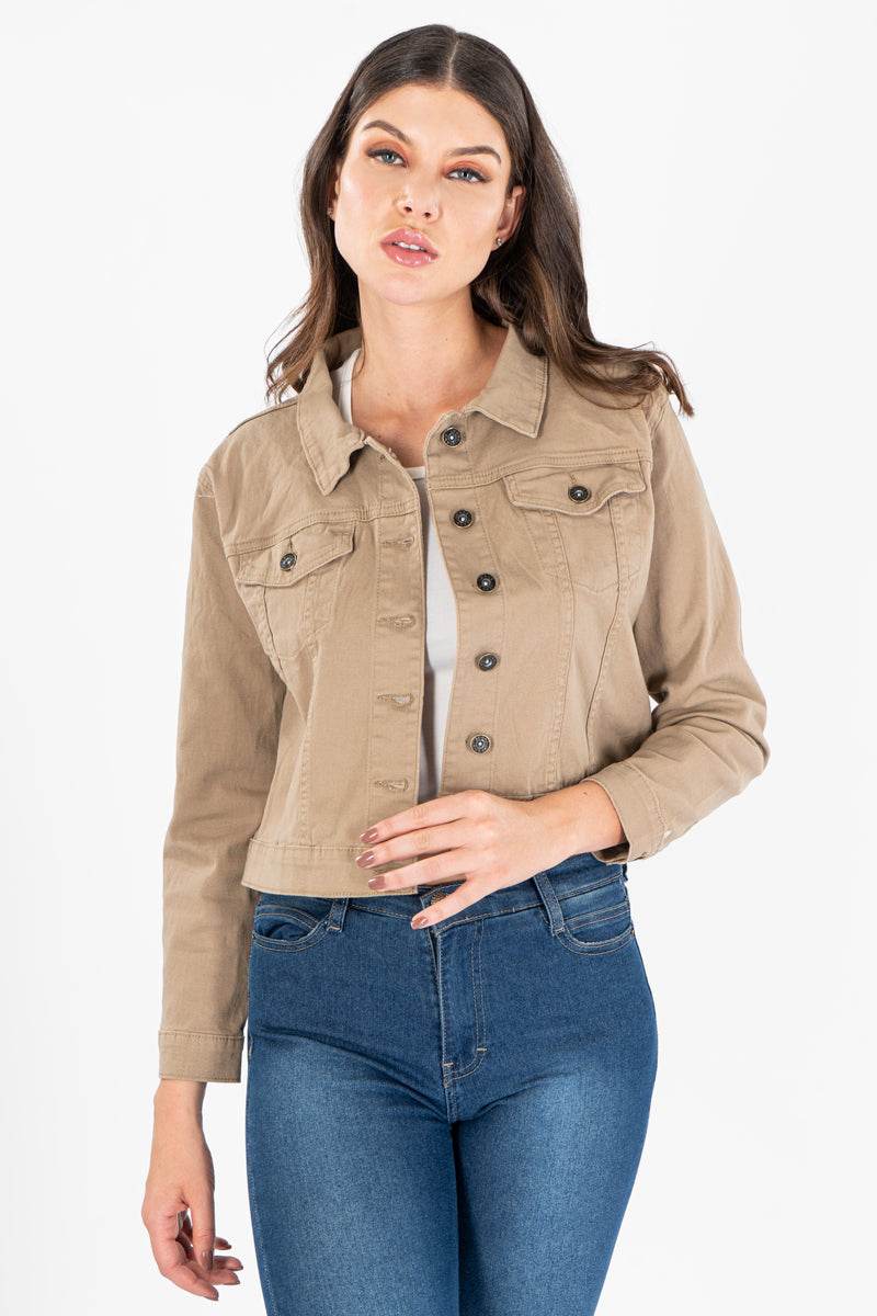 Chamarra crop con cortes y bolsas - Santory Ropa  (6884125311043)