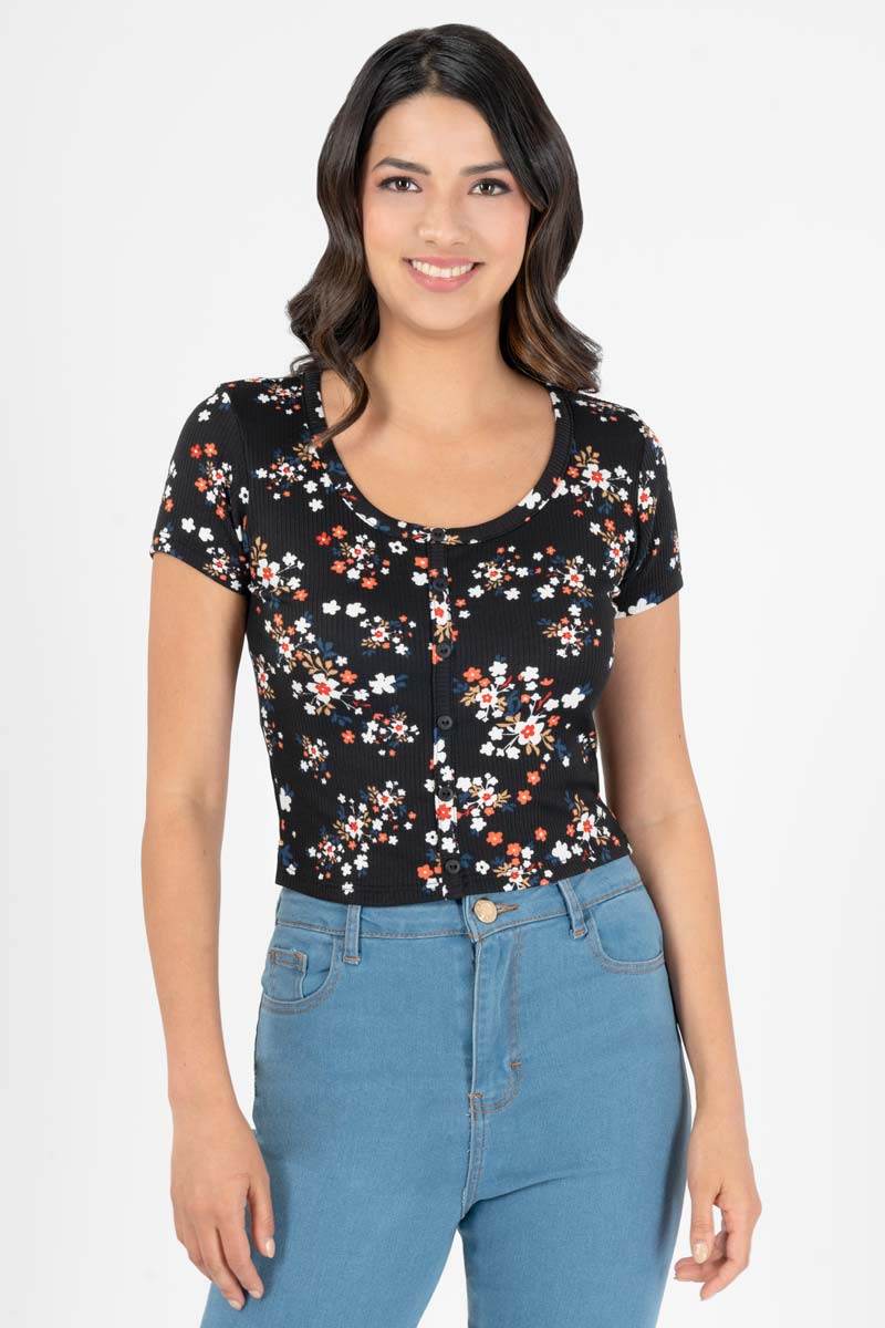 Playera floral con botones - Santory Ropa  (7406867808323)