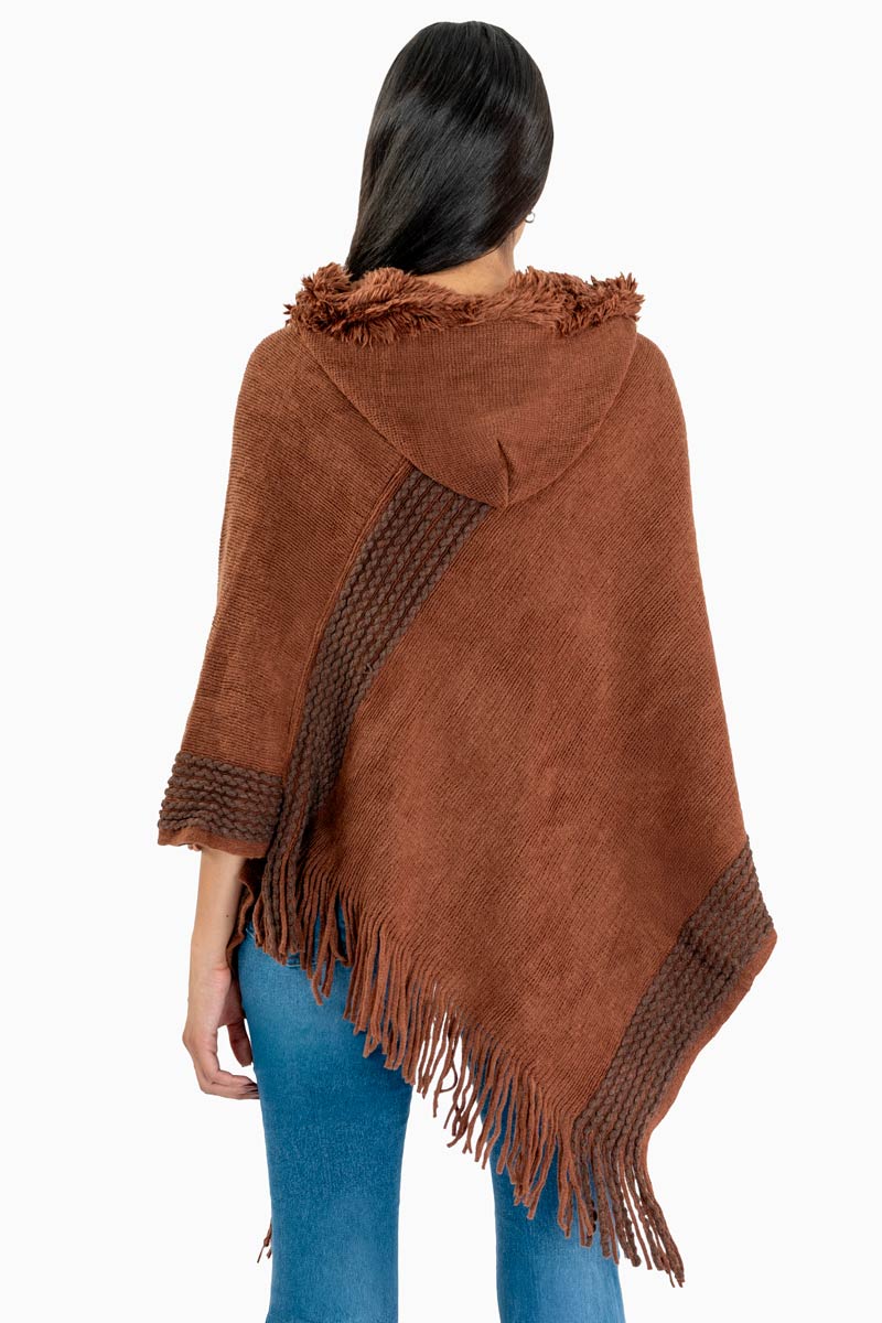 Poncho con tira en contraste y capucha