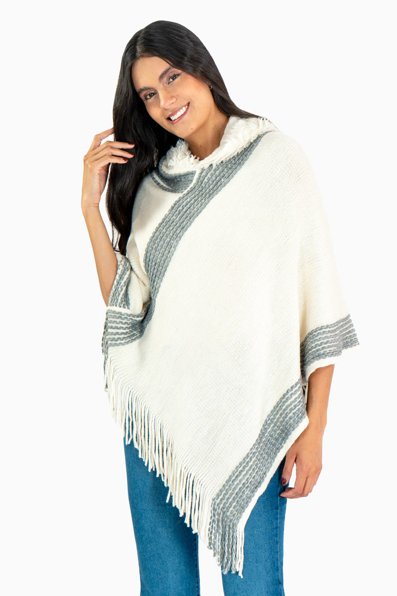 Poncho con tira en contraste y capucha