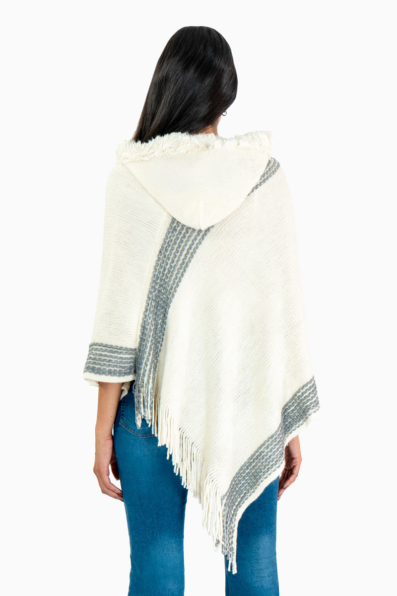 Poncho con tira en contraste y capucha