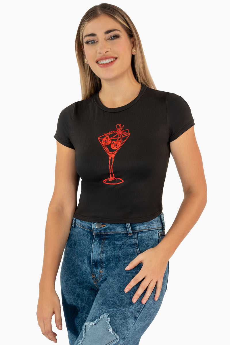 Playera con estampado de copa y manga corta