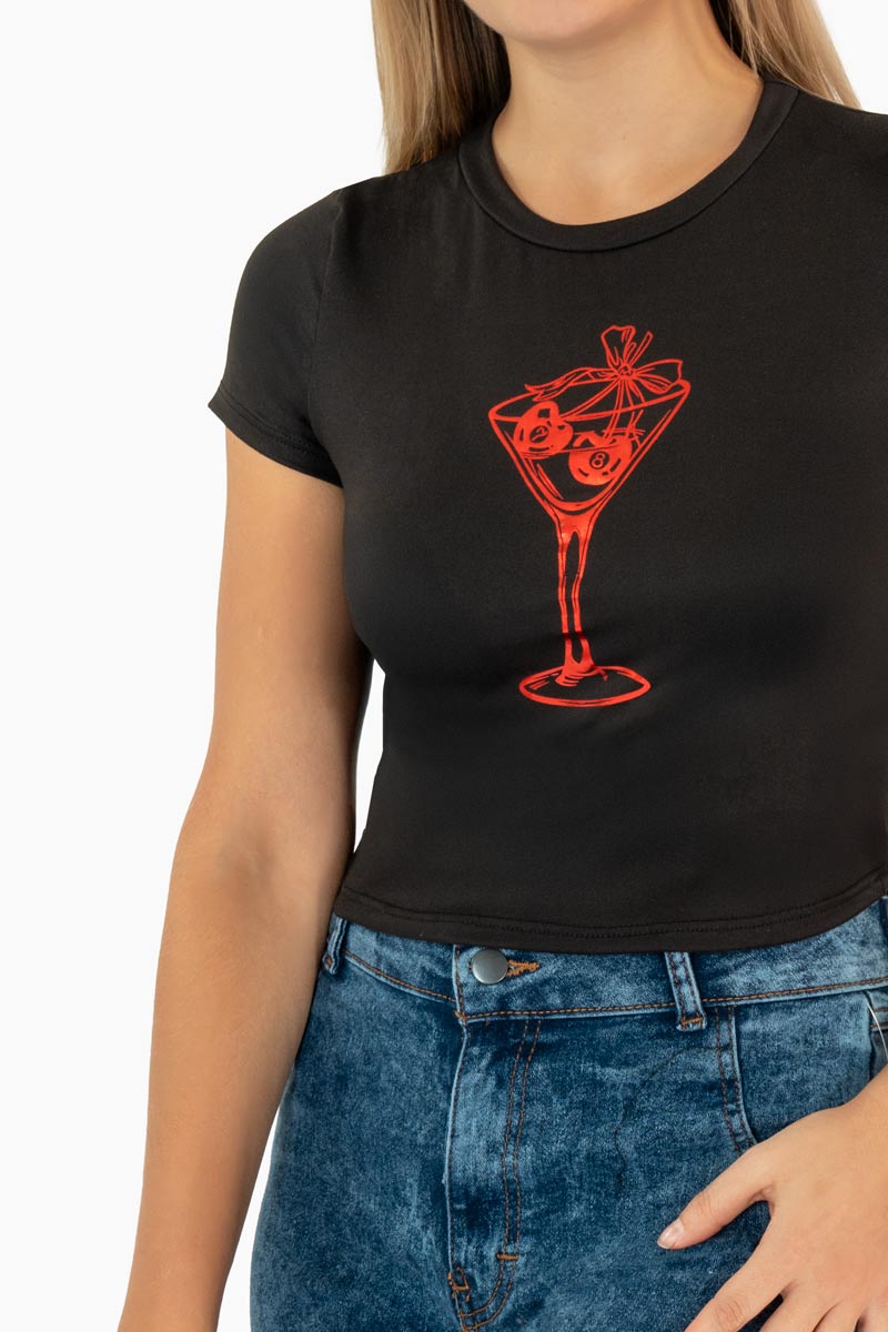 Playera con estampado de copa y manga corta