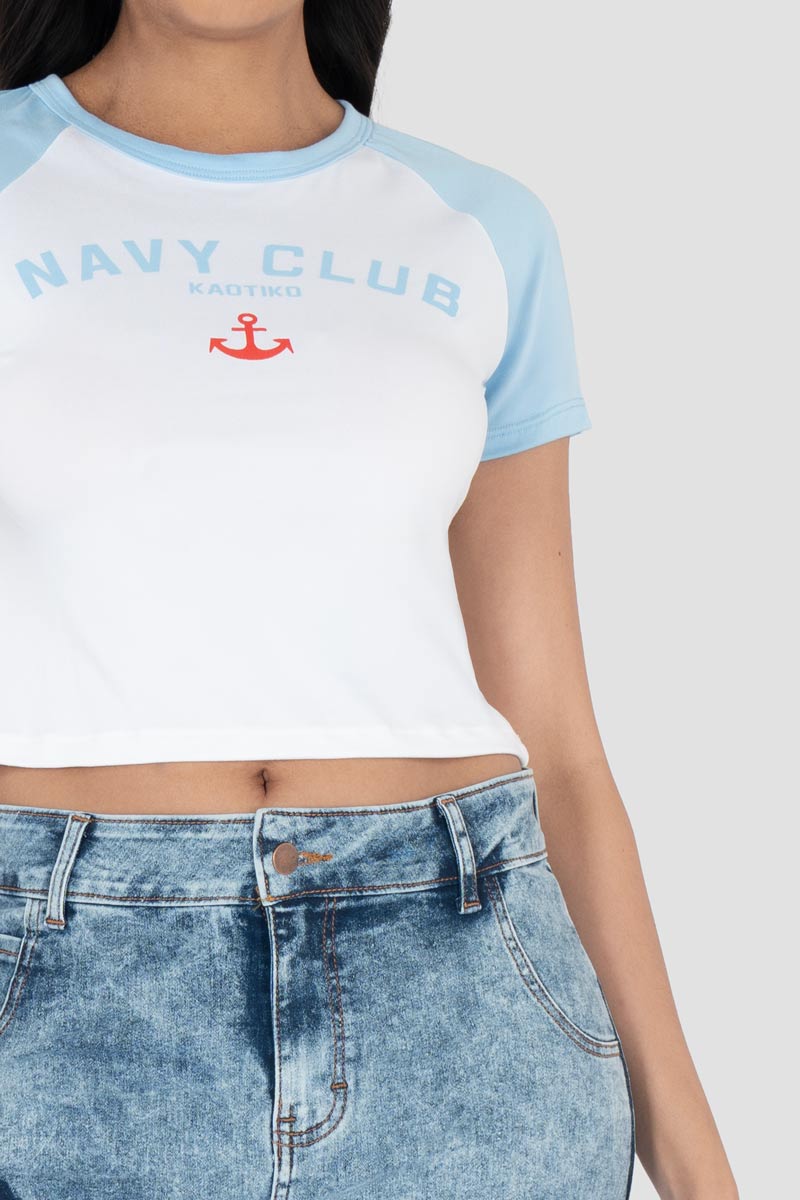 Playera estampada y manga corta ranglan