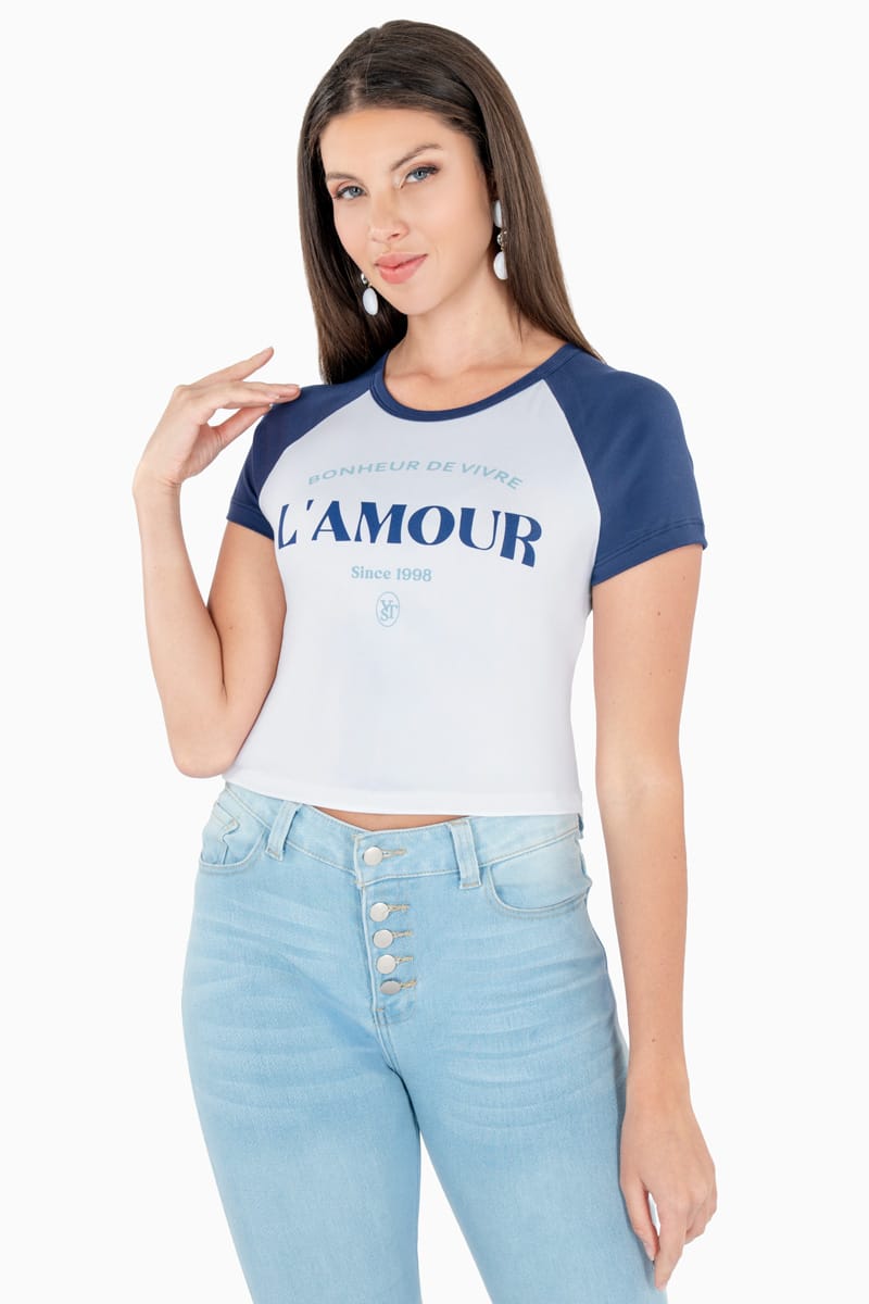 Playera manga ranglan con estampado