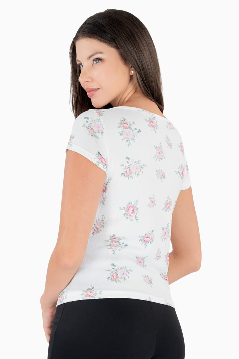 Playera floral manga corta y jareta