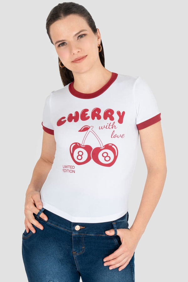 Playera manga corta estampado cerezas
