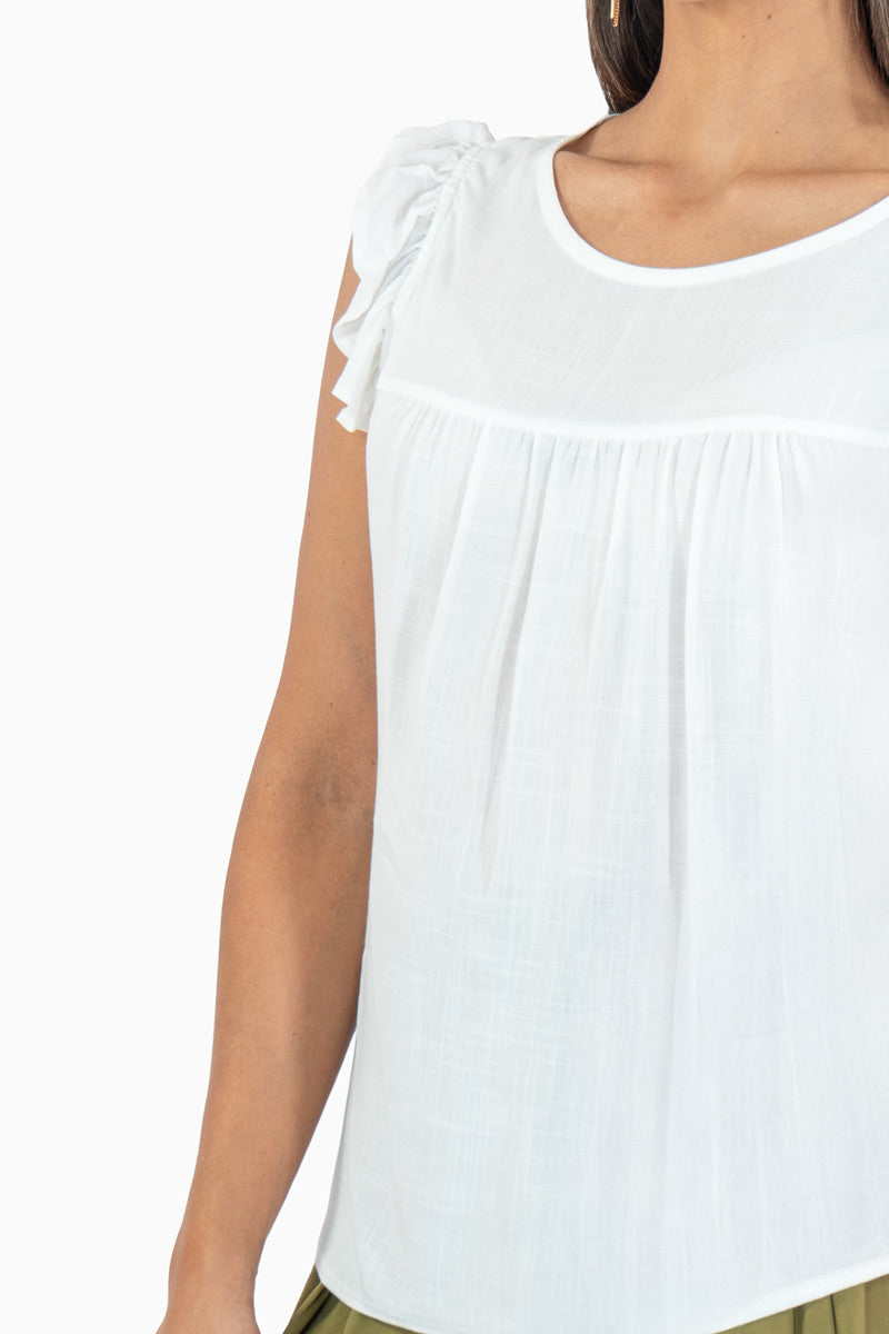 Blusa con canesú y olán en manga