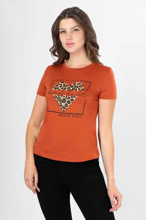 Playera con estampado y cuello redondo - Santory Ropa  (7381700870211)