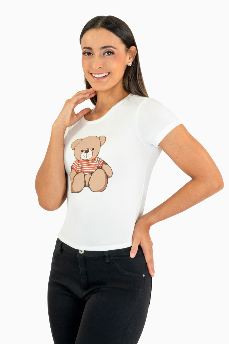 Playera con estampado de oso y manga corta