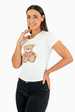 Playera con estampado de oso y manga corta
