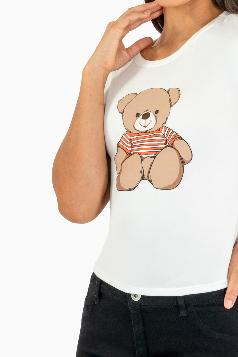 Playera con estampado de oso y manga corta