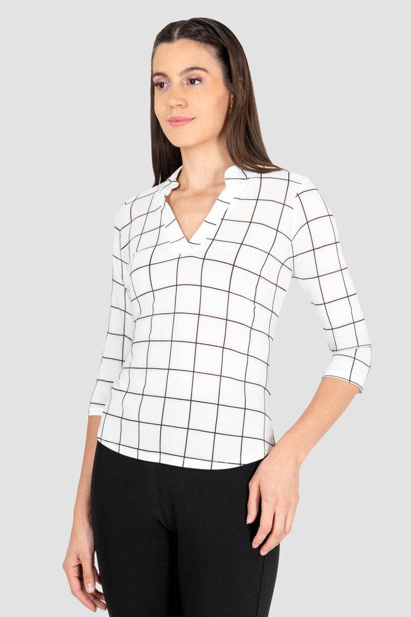 Blusa de cuadros cuello mao - Santory Ropa  (7463730118723)