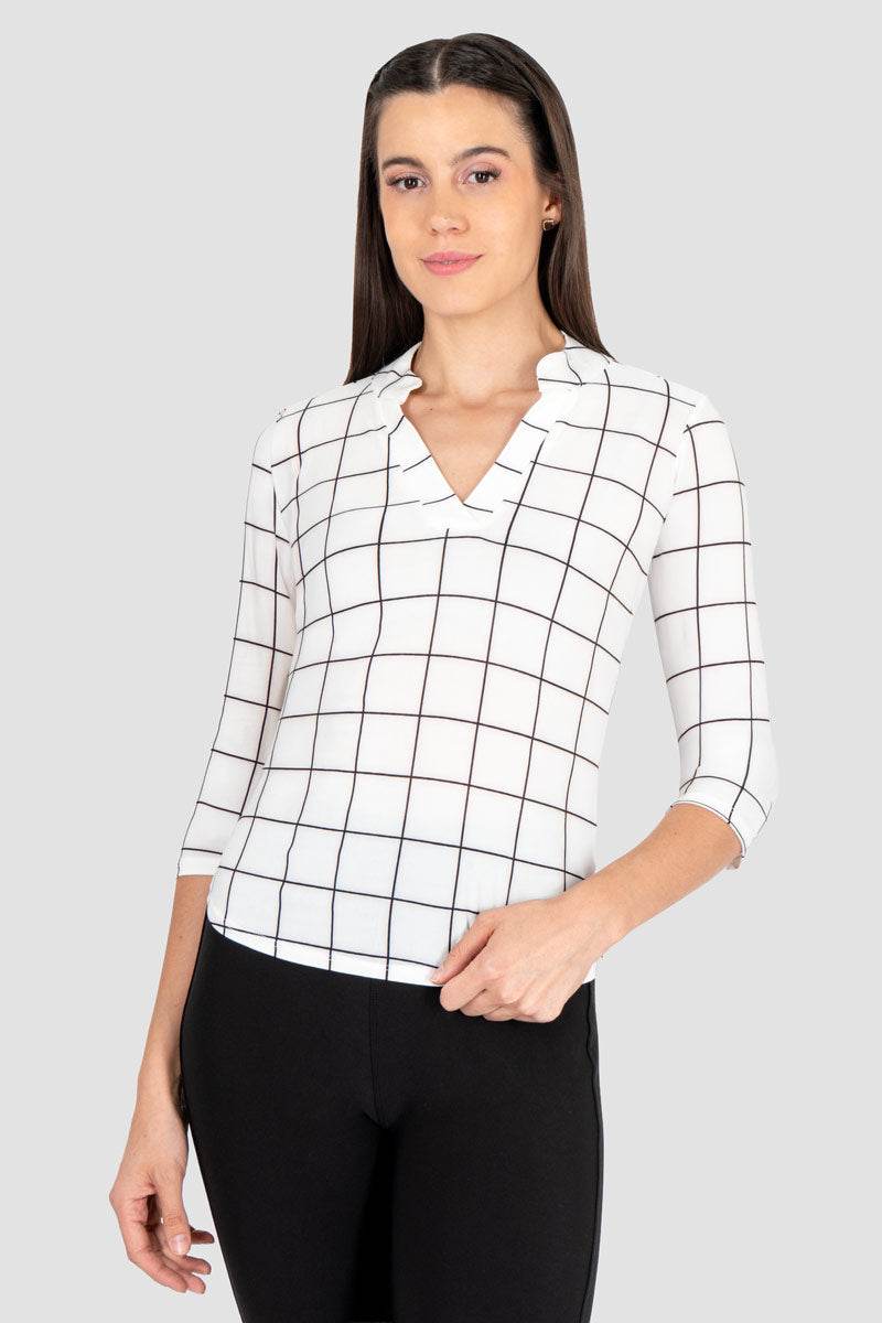 Blusa de cuadros cuello mao - Santory Ropa  (7463730118723)