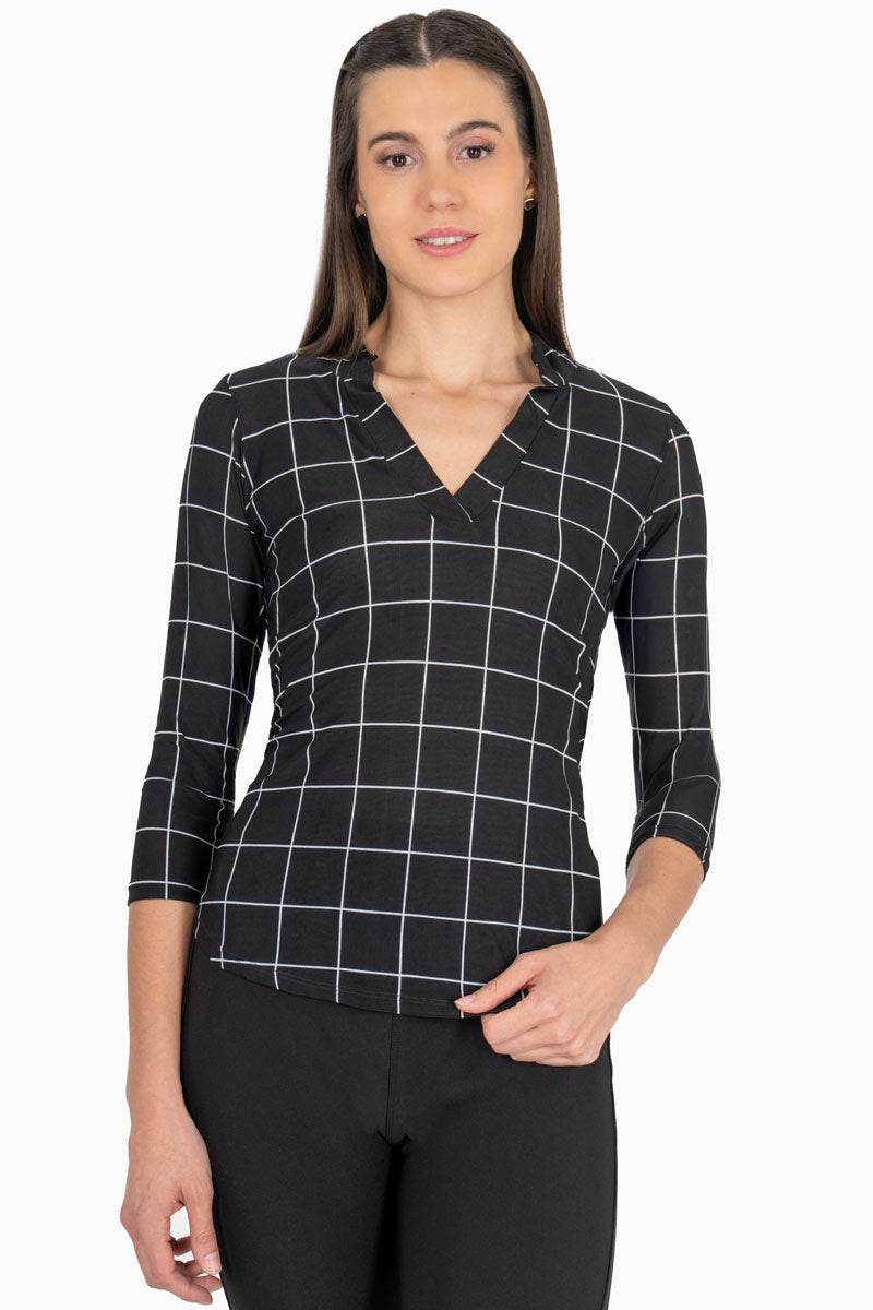 Blusa de cuadros cuello mao - Santory Ropa  (7463730118723)