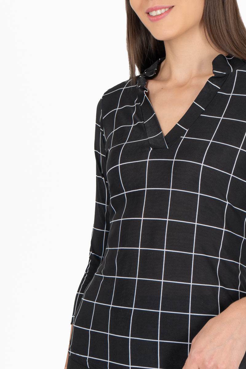 Blusa de cuadros cuello mao - Santory Ropa  (7463730118723)