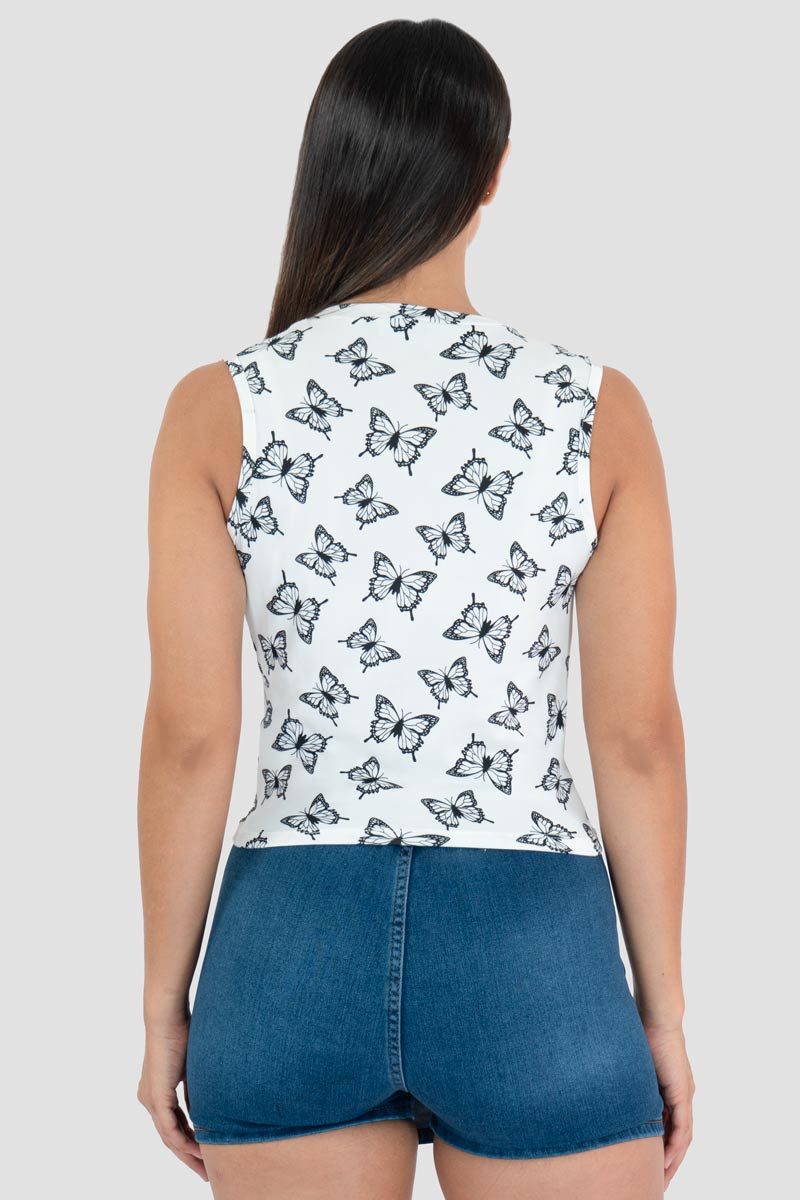 Playera sin mangas con estampado de mariposas