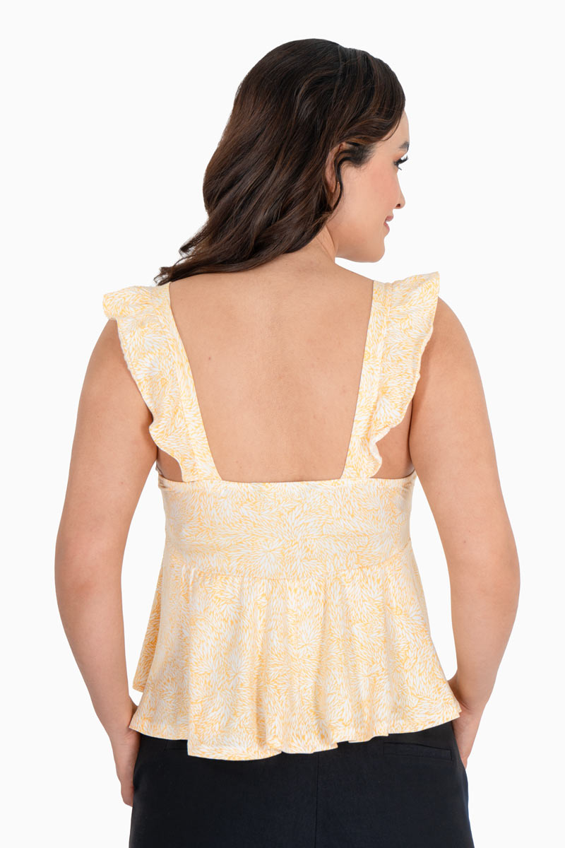 Blusa de tirantes con olán estampada