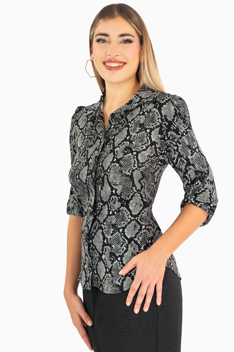 Camisa estampada manga larga con elevador