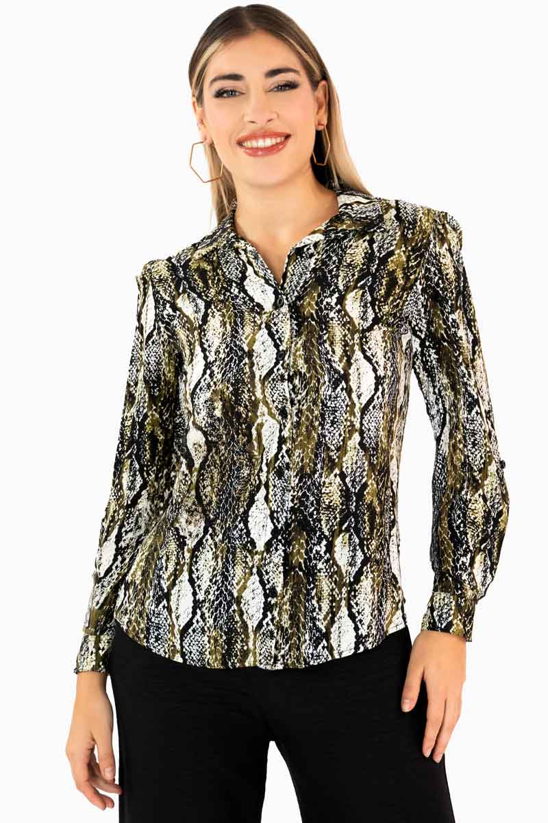 Camisa estampada manga larga con elevador