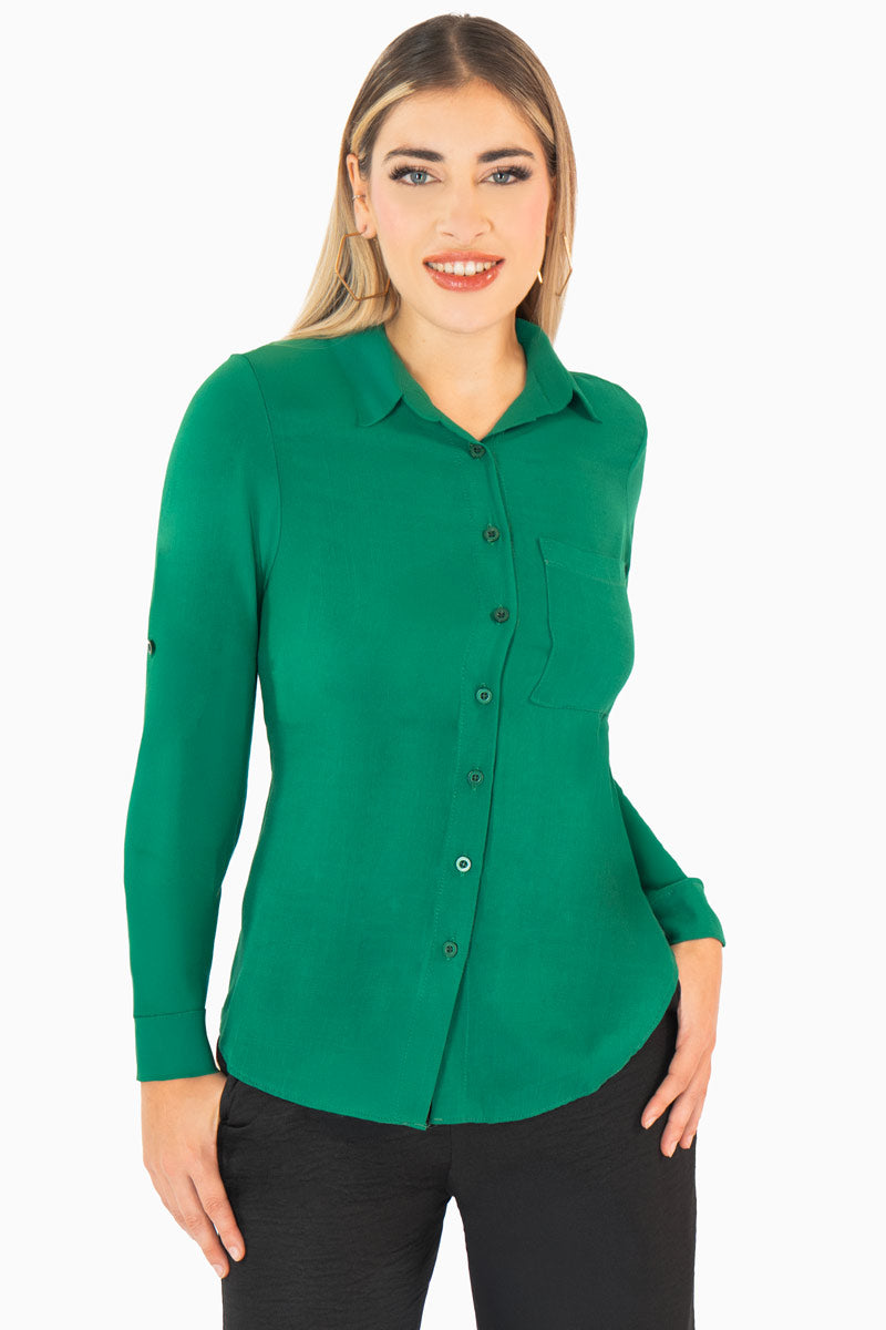 Camisa lisa manga larga y con bolsa