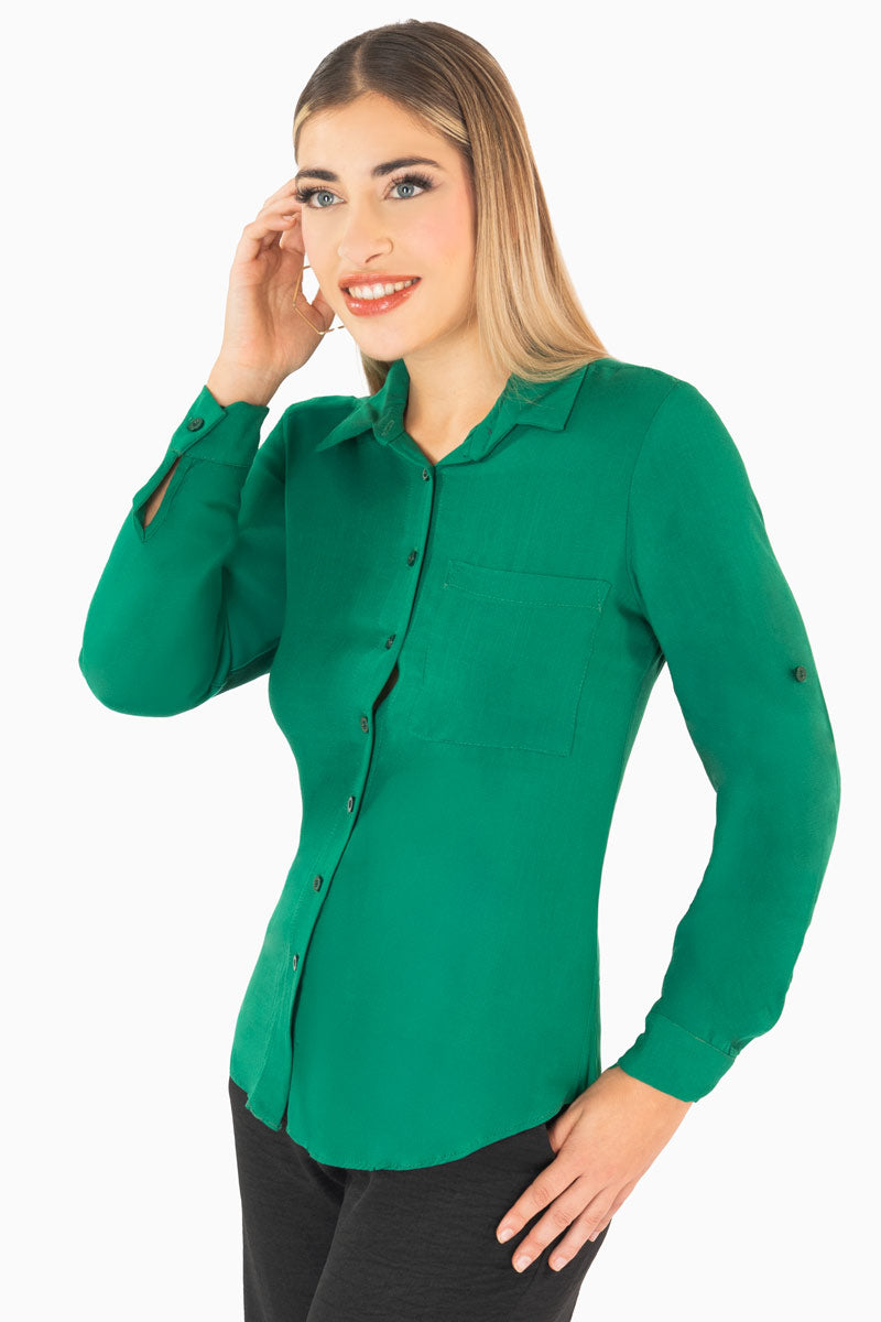 Camisa lisa manga larga y con bolsa