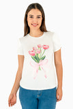 Playera manga corta y con estampado de tulipán