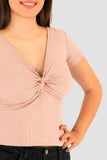 Blusa manga corta y escote v con nudo
