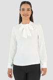Blusa manga larga con moño en escote