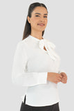 Blusa manga larga con moño en escote