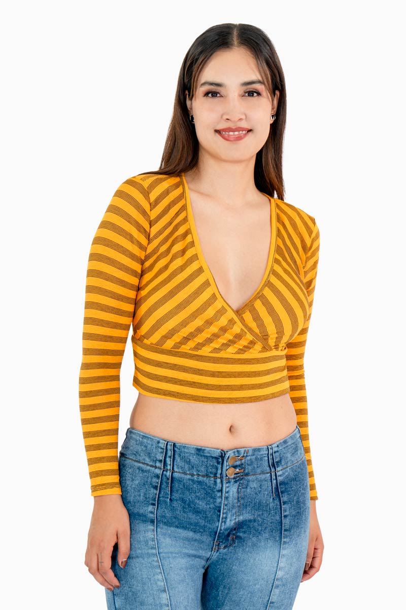 Blusa crop de rayas y escote v profundo
