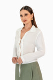 Blusa manga larga con amarres en delantero