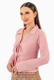 Blusa manga larga con amarres en delantero