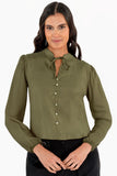 Blusa manga larga con botones y amarre