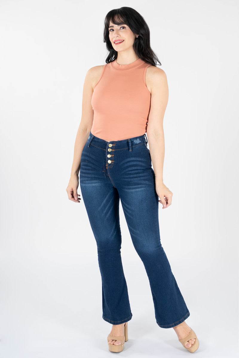 Jeans tiro alto acampanado con bolsas - Santory Ropa  (6665791602755)