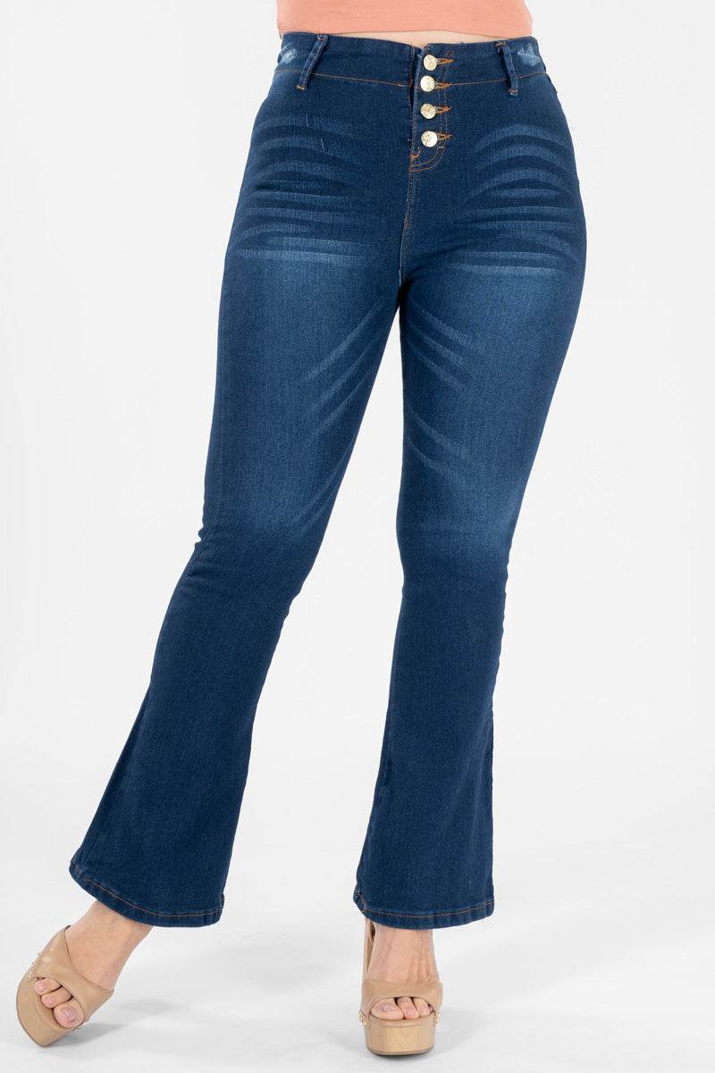 Jeans tiro alto acampanado con bolsas - Santory Ropa  (6665791602755)