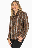 Blusa animal print manga larga y cinta en cuello
