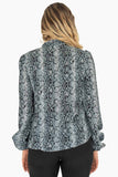 Blusa animal print manga larga y cinta en cuello