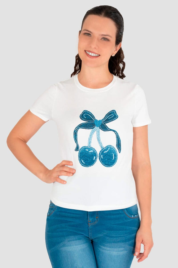 Playera con estampado de cerezas y moño