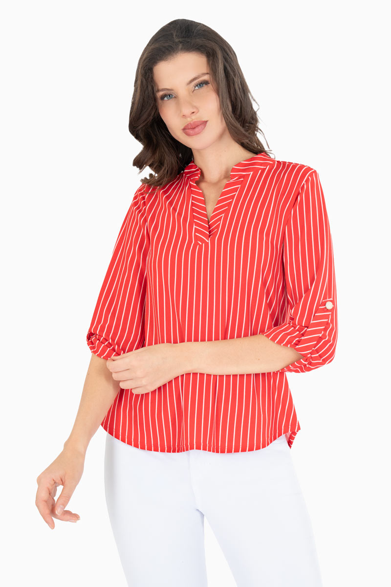 Blusa de rayas cuello mao