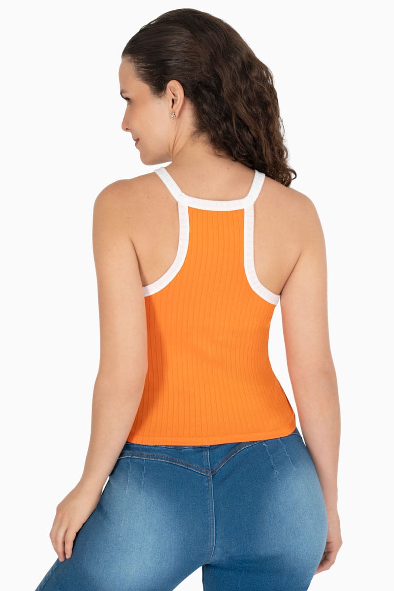 Blusa halter con bies en contraste