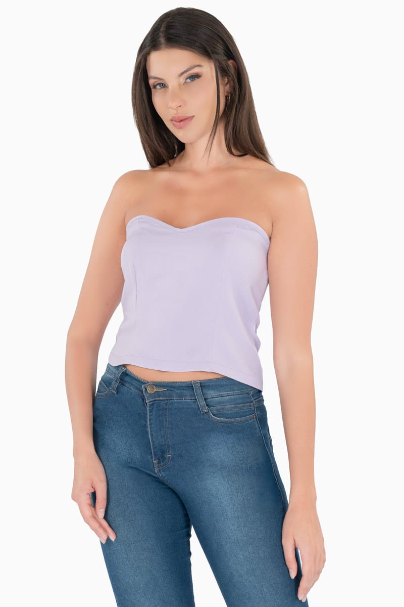 Blusa strapless escote corazón