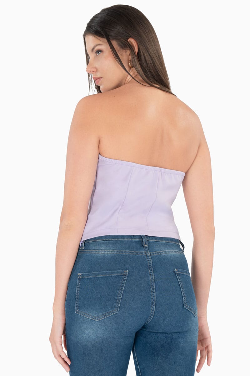 Blusa strapless escote corazón