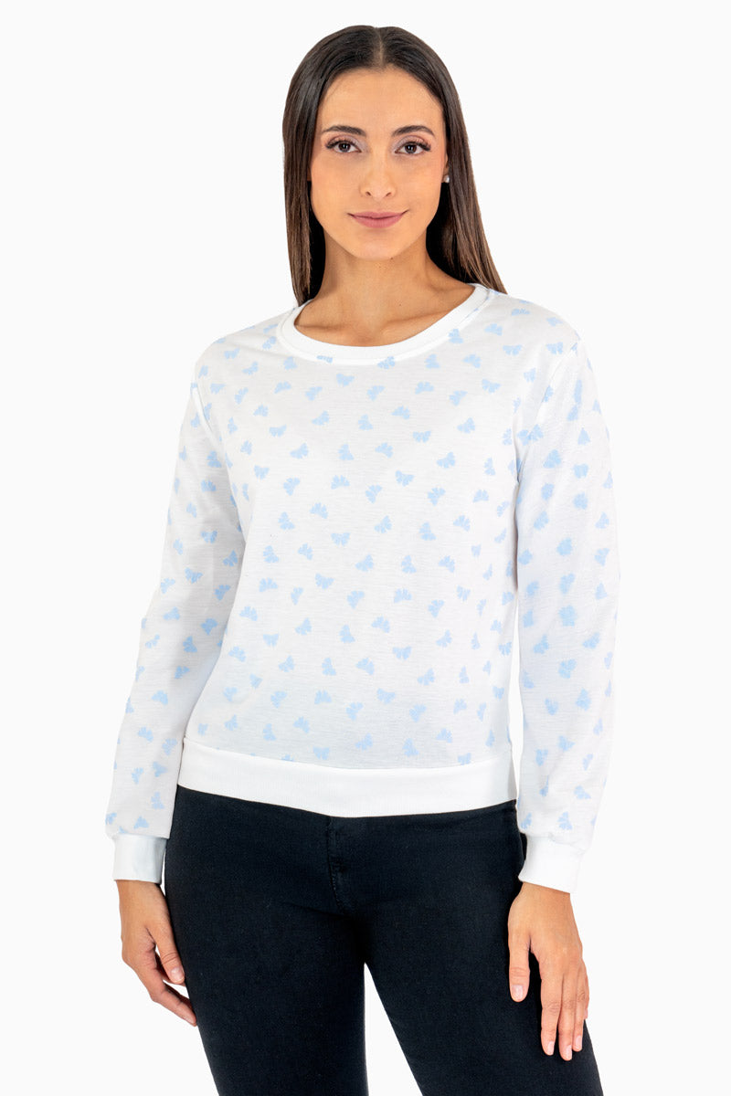 Sudadera cuello redondo con estampado de mariposas
