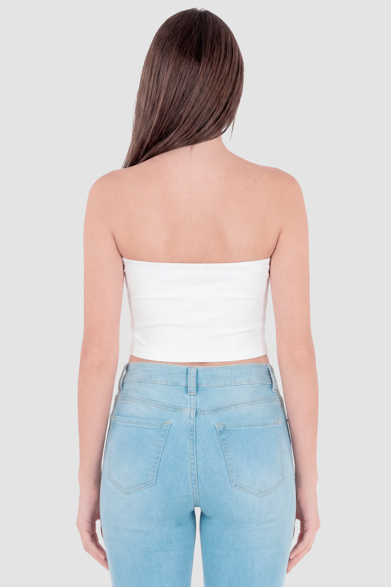 Blusa strapless con nudo delantero