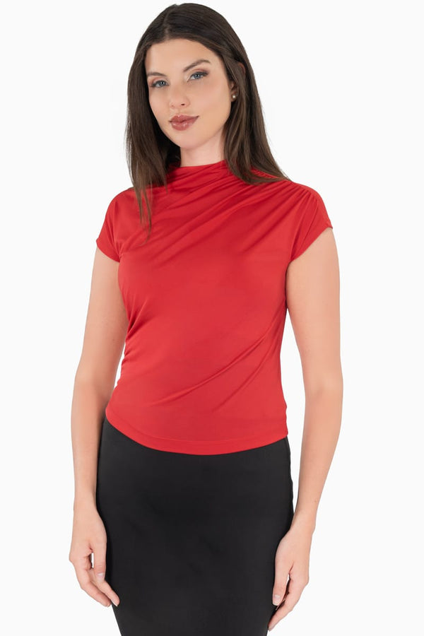 Blusa manga corrida con plisado en hombro
